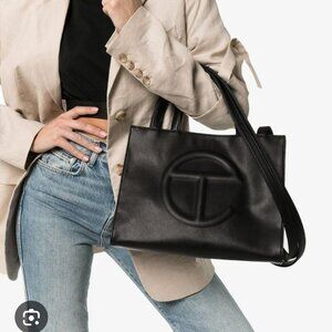 Telfar Large Black Shopping Tote Embossed Logo Vegan Leather Shoulder Bag NYC